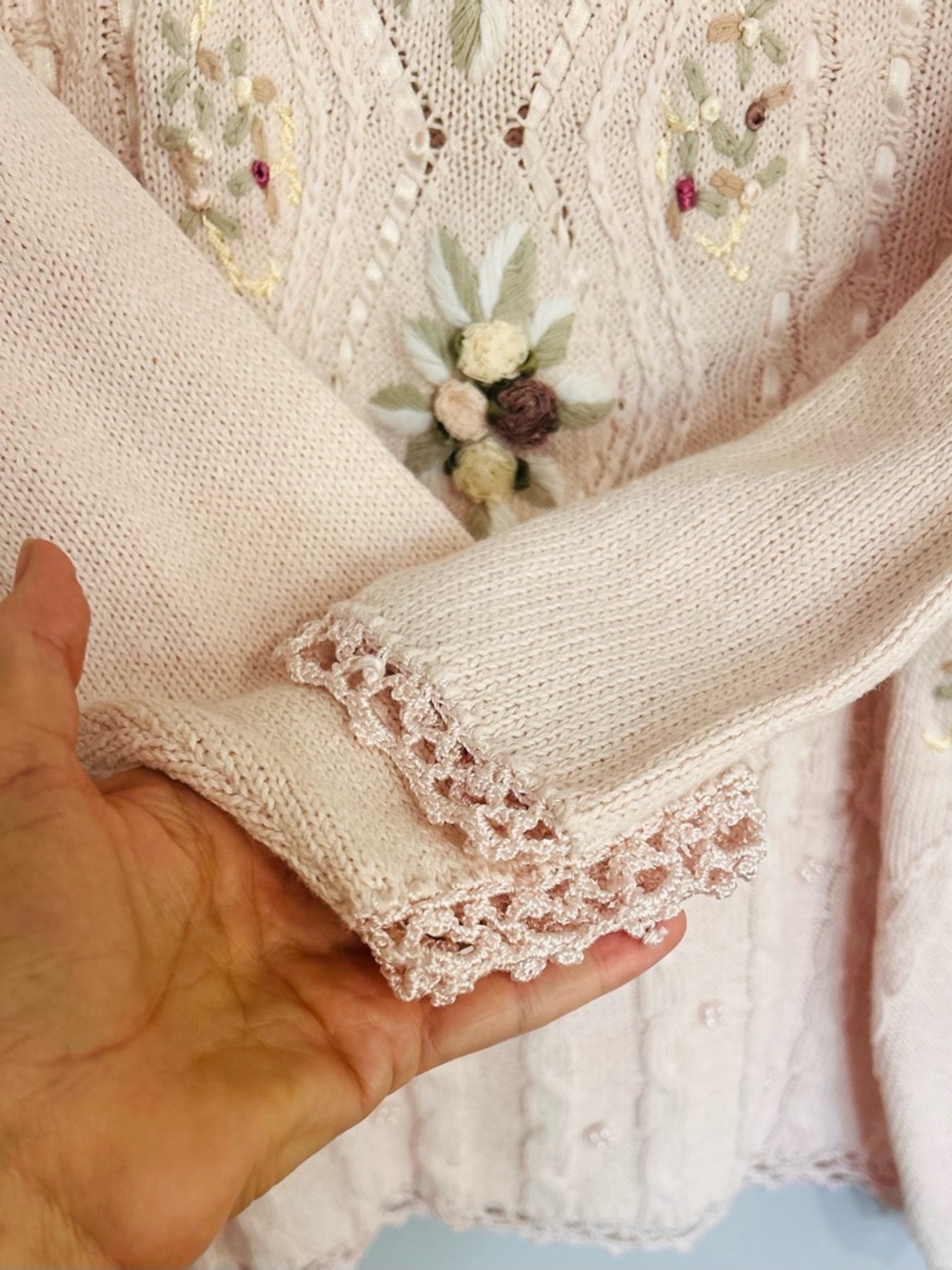 Vtg Shenanigans Cottagecore Floral Sweater M Pink Coquette Anthropologie Style - Picture 6 of 10